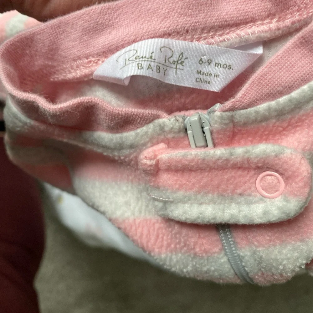 Rene Rofe Baby Pink and Gray Striped Footie